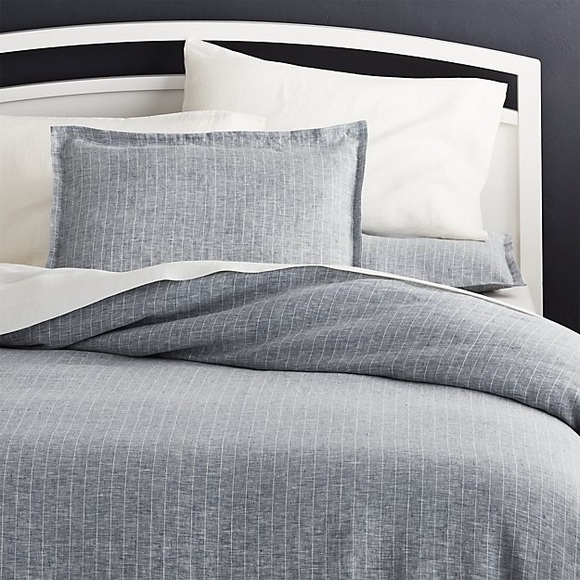 Crate Barrel Bedding Linen Pinstripe Blue Fullqueen Duvet Cover